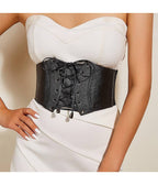 Black Leatherette Wide Cinch Belt - Unique Vintage - Womens, ACCESSORIES, BELTS