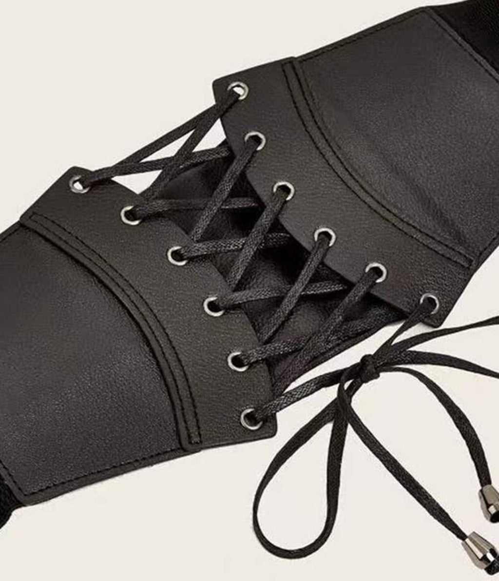 Black Leatherette Wide Cinch Belt - Unique Vintage - Womens, ACCESSORIES, BELTS