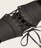 Black Leatherette Wide Cinch Belt - Unique Vintage - Womens, ACCESSORIES, BELTS