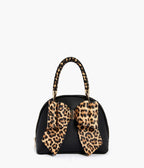 Black Leopard Print Bow Leatherette Handbag - Unique Vintage - Womens, ACCESSORIES, HANDBAGS