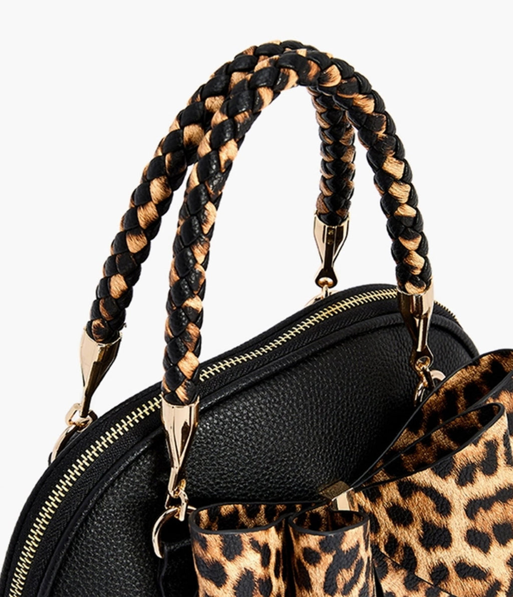 Black Leopard Print Bow Leatherette Handbag - Unique Vintage - Womens, ACCESSORIES, HANDBAGS