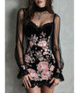 Black & Light Pink Floral & Mesh Overlay Mini Dress