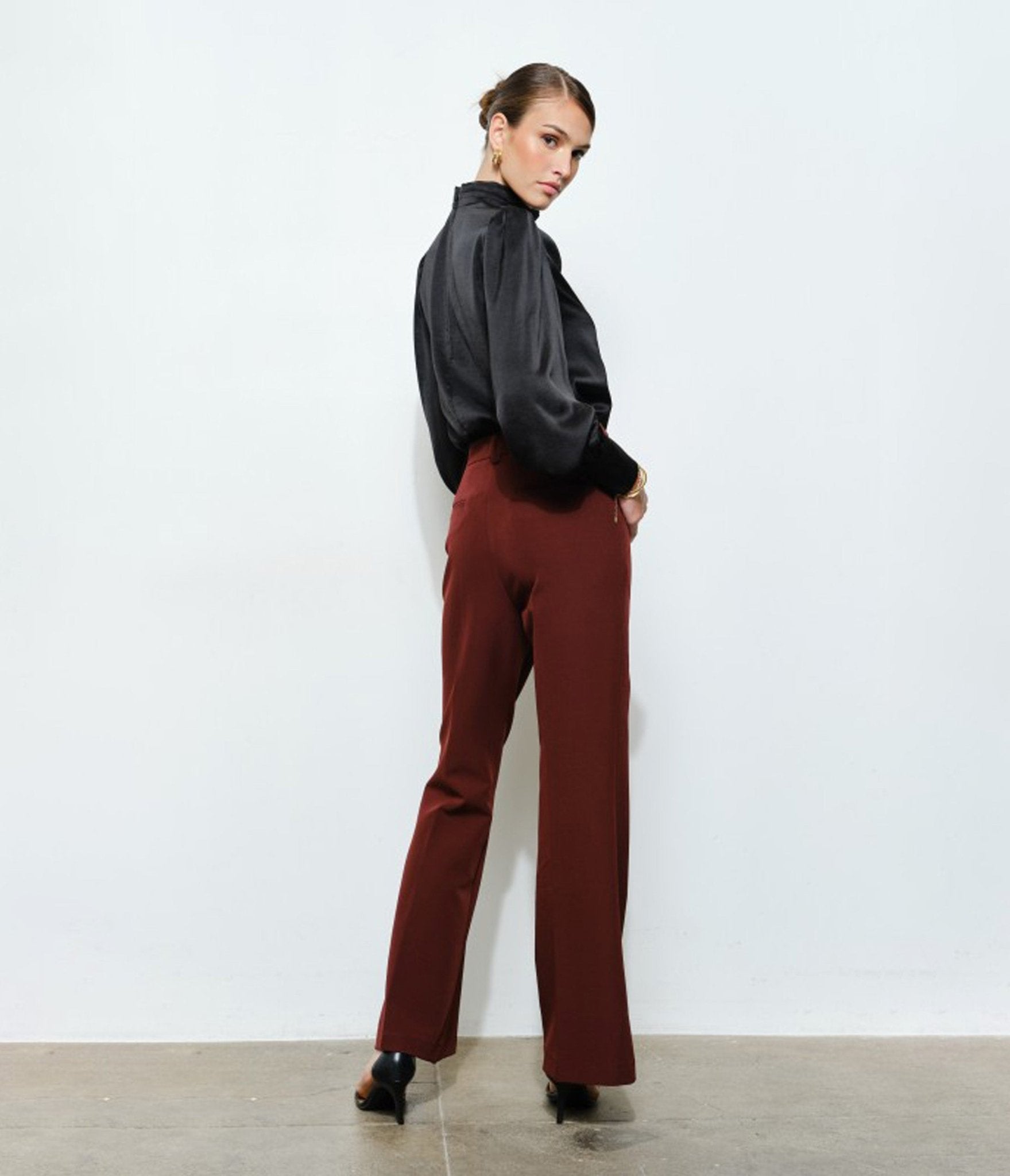 Black Long Puff Sleeve Blouse - Unique Vintage - Womens, TOPS, WOVEN TOPS