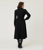 Black Long Sleeve Midi Dress - Large - Unique Vintage Black Long Sleeve Midi Dress - Large - Unique Vintage