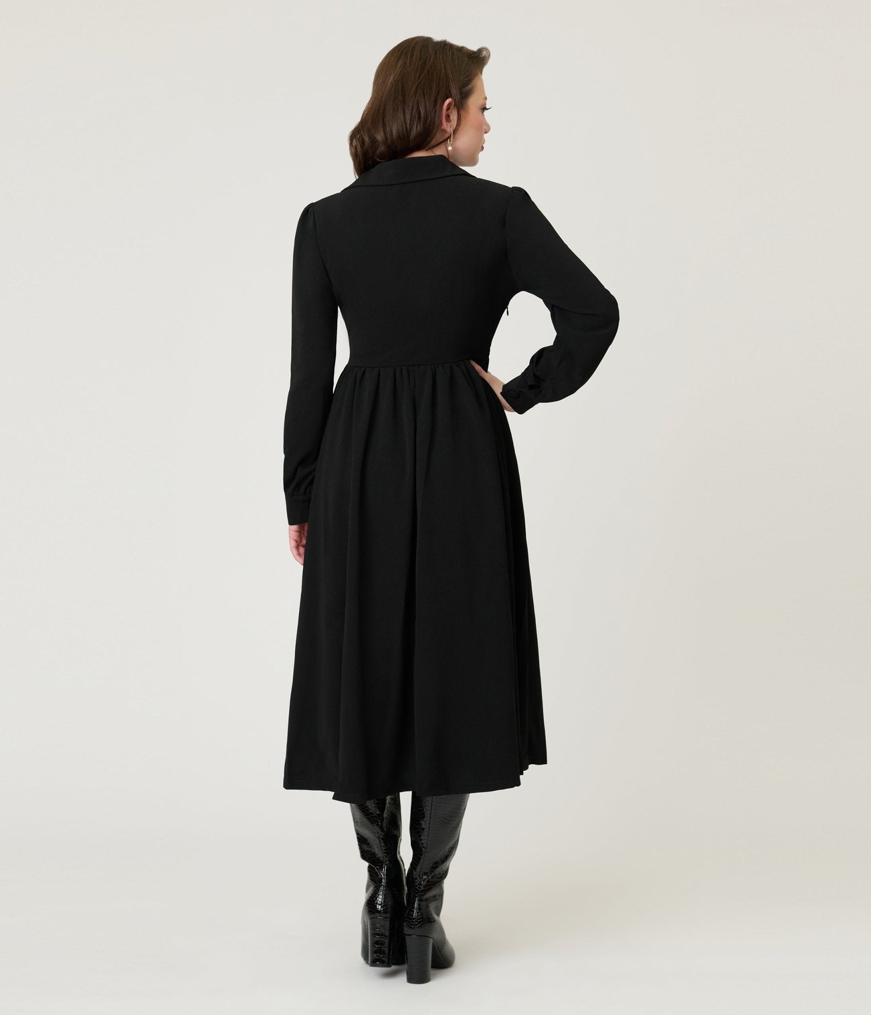 Black Long Sleeve Midi Dress - Large - Unique Vintage Black Long Sleeve Midi Dress - Large - Unique Vintage