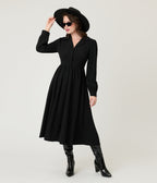 Black Long Sleeve Midi Dress - Medium Black Long Sleeve Midi Dress - Medium