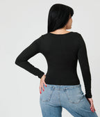 Black Long Sleeve Top - Unique Vintage - Womens, TOPS, WOVEN TOPS