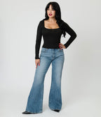 Black Long Sleeve Top - Unique Vintage - Womens, TOPS, WOVEN TOPS