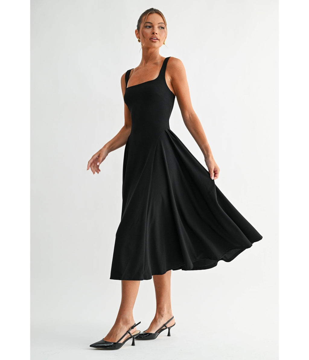 Black Lyra Muse Midi Dress - Unique Vintage - Womens, DRESSES, PROM AND SPECIAL OCCASION
