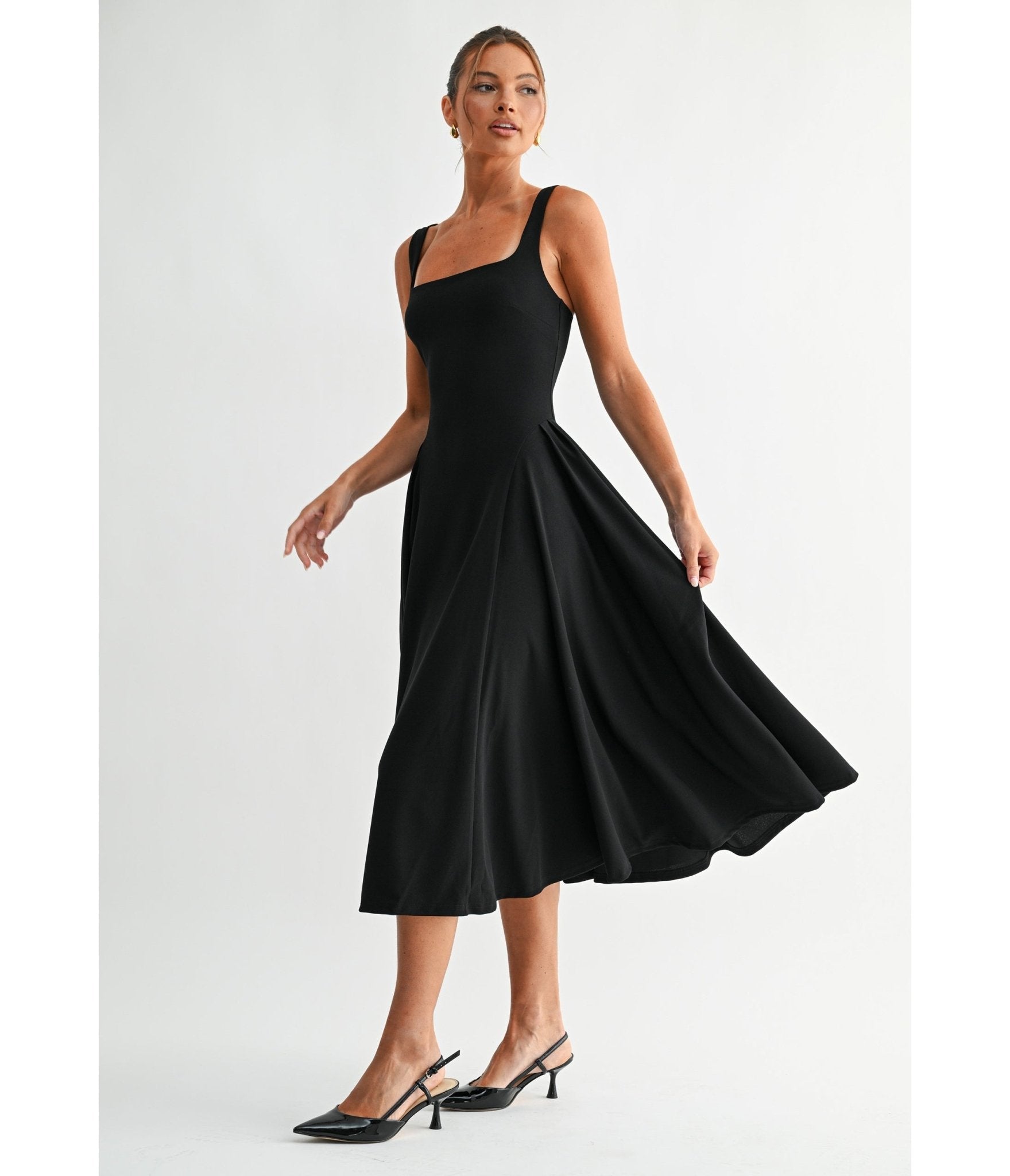 Black Lyra Muse Midi Dress - Unique Vintage - Womens, DRESSES, PROM AND SPECIAL OCCASION