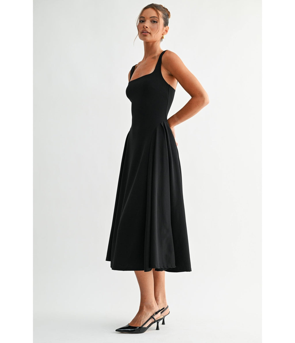 Black Lyra Muse Midi Dress - Unique Vintage - Womens, DRESSES, PROM AND SPECIAL OCCASION