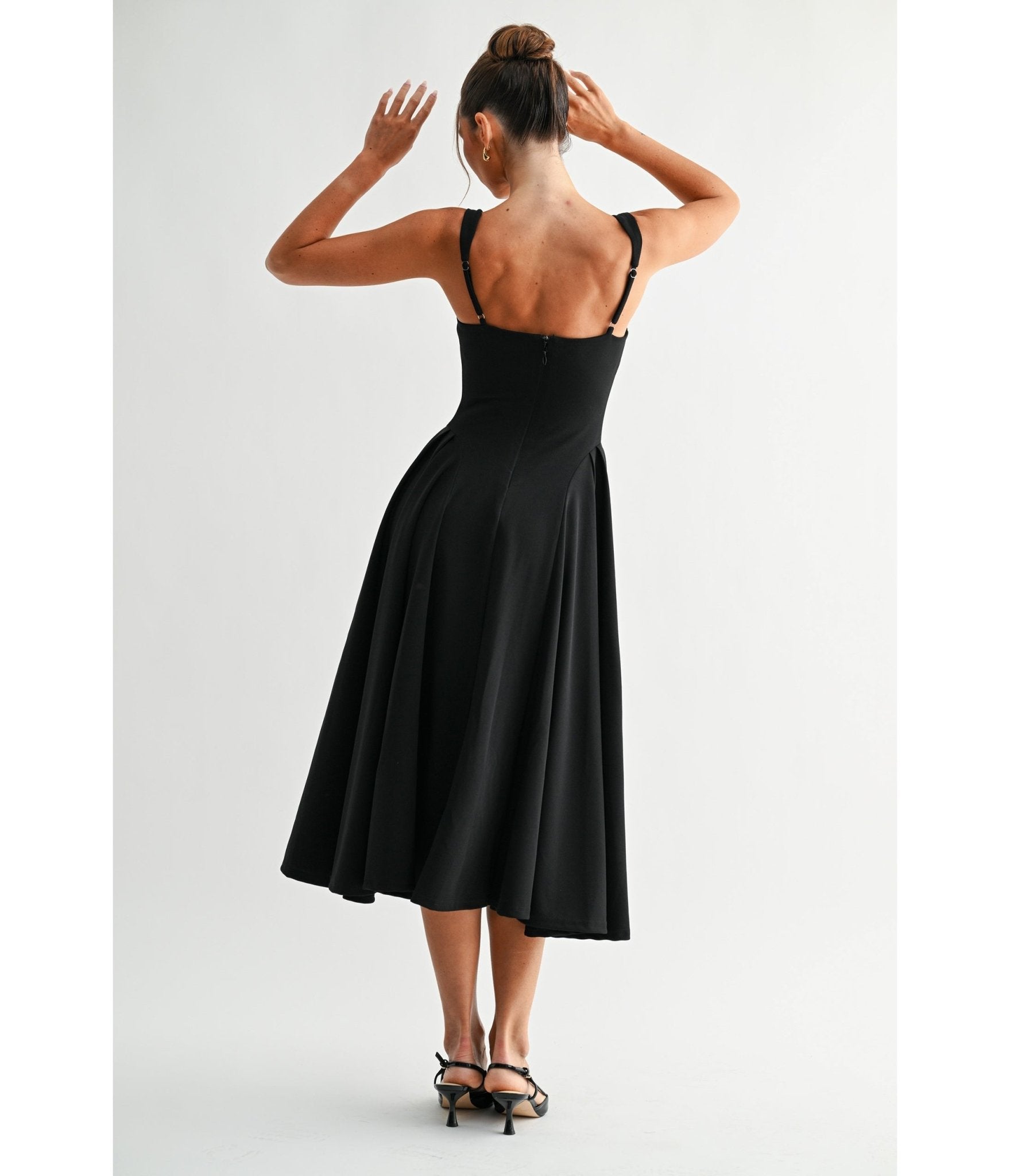 Black Lyra Muse Midi Dress - Unique Vintage - Womens, DRESSES, PROM AND SPECIAL OCCASION