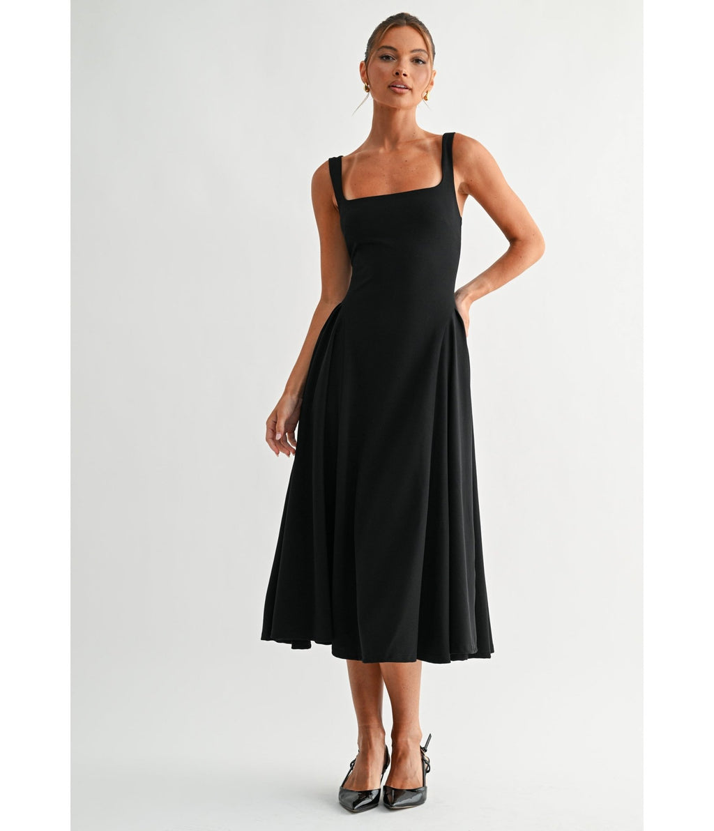 Black Lyra Muse Midi Dress - Unique Vintage - Womens, DRESSES, PROM AND SPECIAL OCCASION