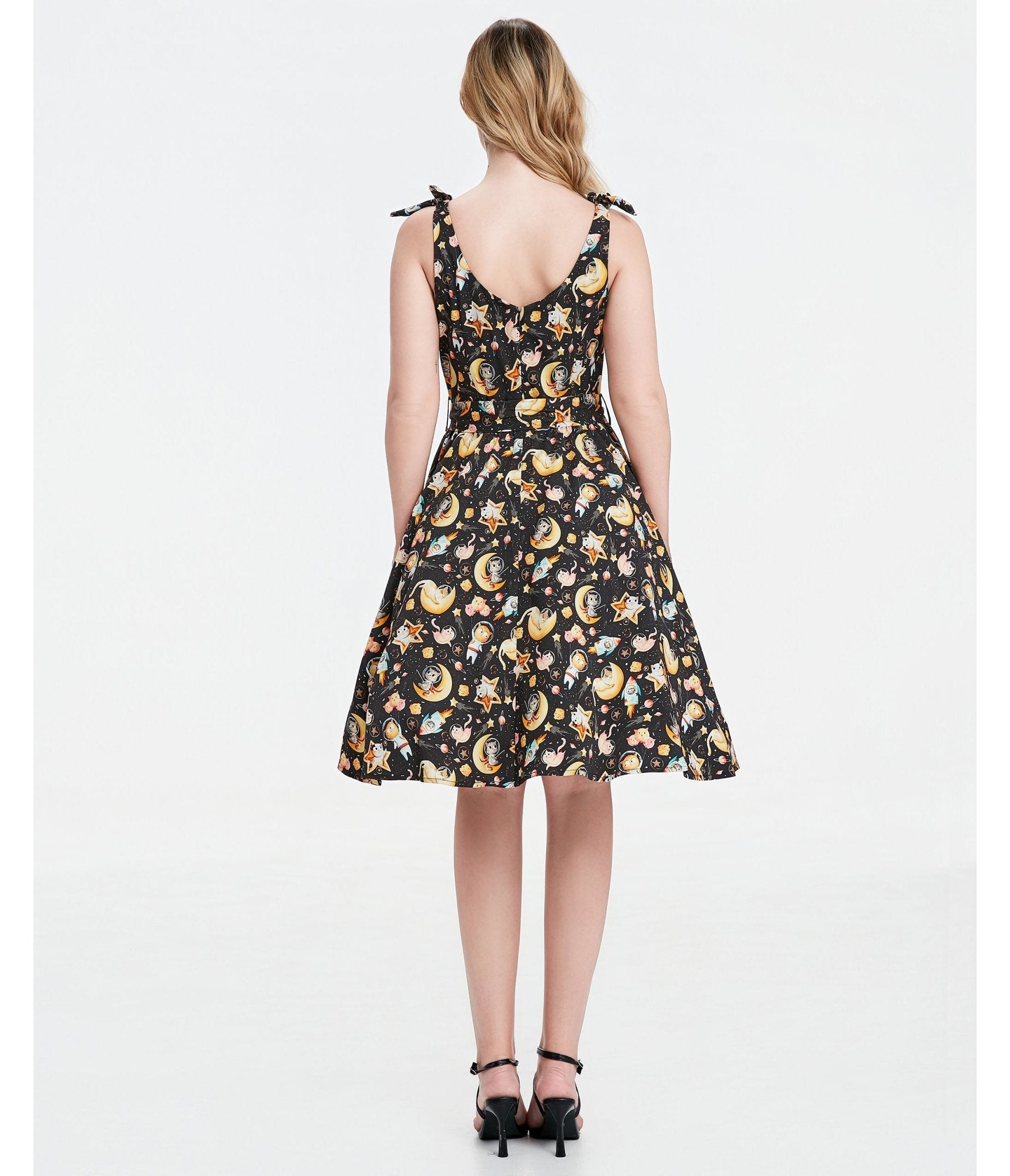 Black Meowgical Galaxy Swing Dress - Unique Vintage - Womens, DRESSES, SWING