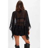 Black Mesh Lace Ruffle Blouse - Unique Vintage - Womens, TOPS, WOVEN TOPS