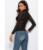 Black Mesh Mock Neck Top - Unique Vintage - Womens, TOPS, WOVEN TOPS