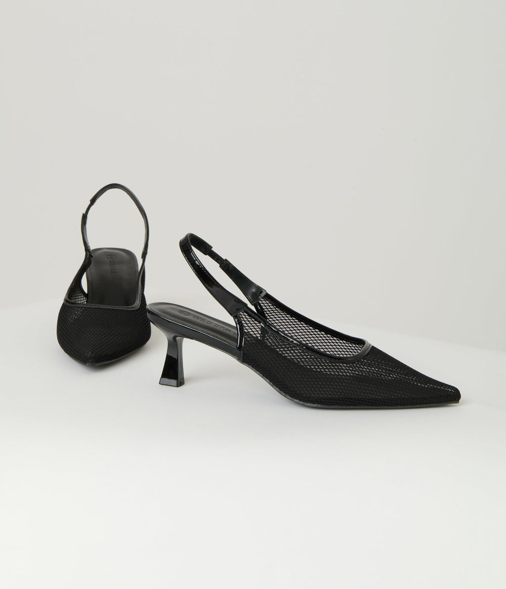 Black Mesh Pointed Toe Slingback Pumps - Unique Vintage - Womens, SHOES, HEELS