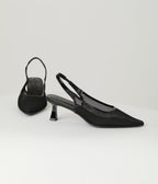 Black Mesh Pointed Toe Slingback Pumps - Unique Vintage - Womens, SHOES, HEELS
