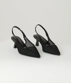 Black Mesh Pointed Toe Slingback Pumps - Unique Vintage - Womens, SHOES, HEELS