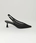 Black Mesh Pointed Toe Slingback Pumps - Unique Vintage - Womens, SHOES, HEELS