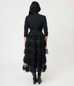 Black Mesh Ruffled Tier Midi Skirt - Unique Vintage - Womens, BOTTOMS, SKIRTS