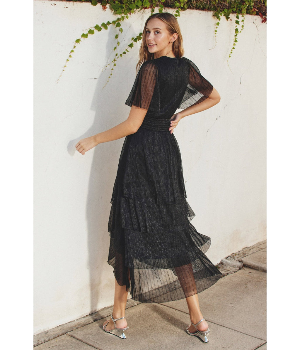 Black Metallic Maxi Dress - Unique Vintage - 