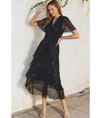 Black Metallic Maxi Dress - Unique Vintage - 