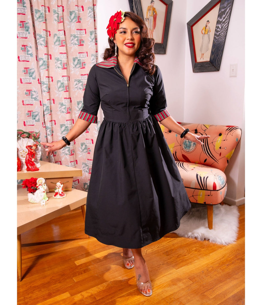 Black Miss Main Street Swing Dress - Unique Vintage - Womens, DRESSES, A - LINE