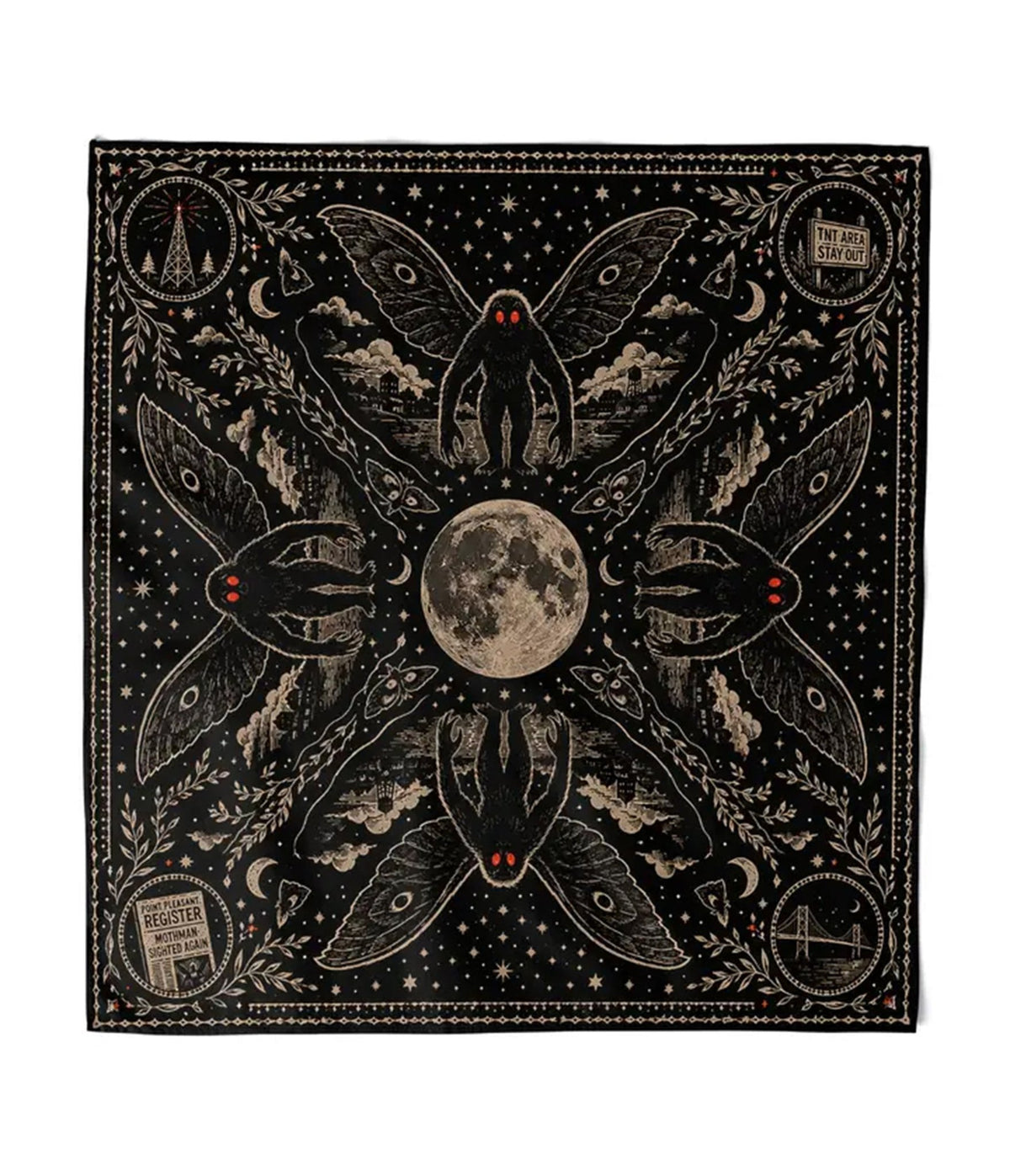 Black Mothman Print Hair Scarf - Unique Vintage - Womens, ACCESSORIES, HAIR