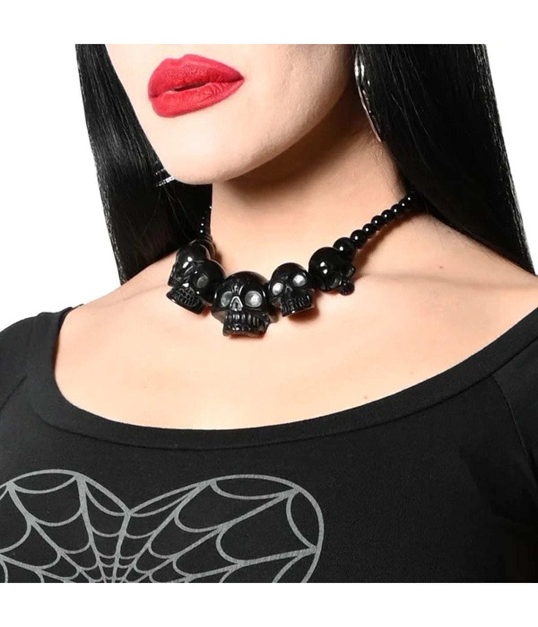 Black Multi Skull Beaded Necklace - Unique Vintage - Womens, ACCESSORIES, JEWELRY