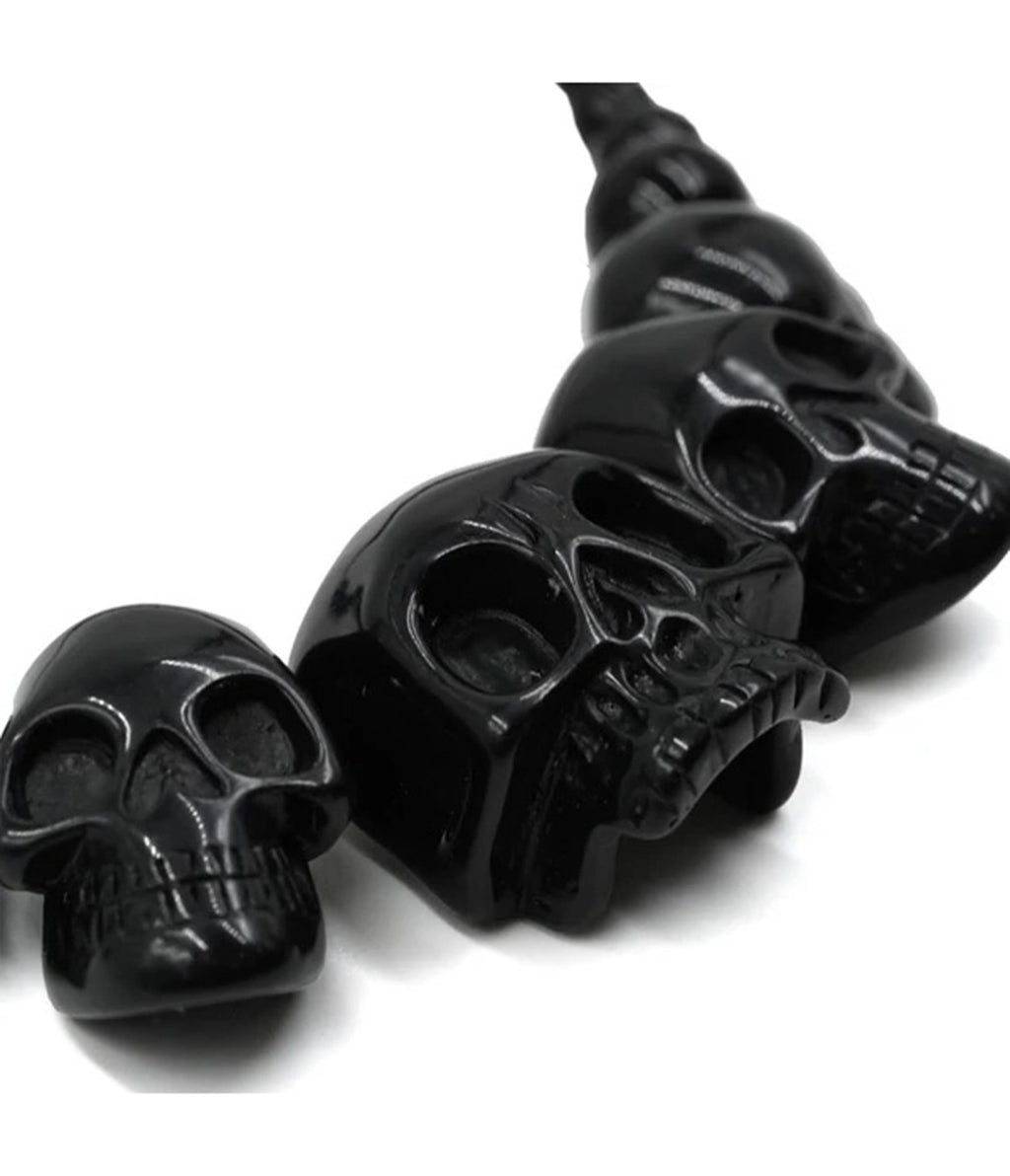 Black Multi Skull Beaded Necklace - Unique Vintage - Womens, ACCESSORIES, JEWELRY