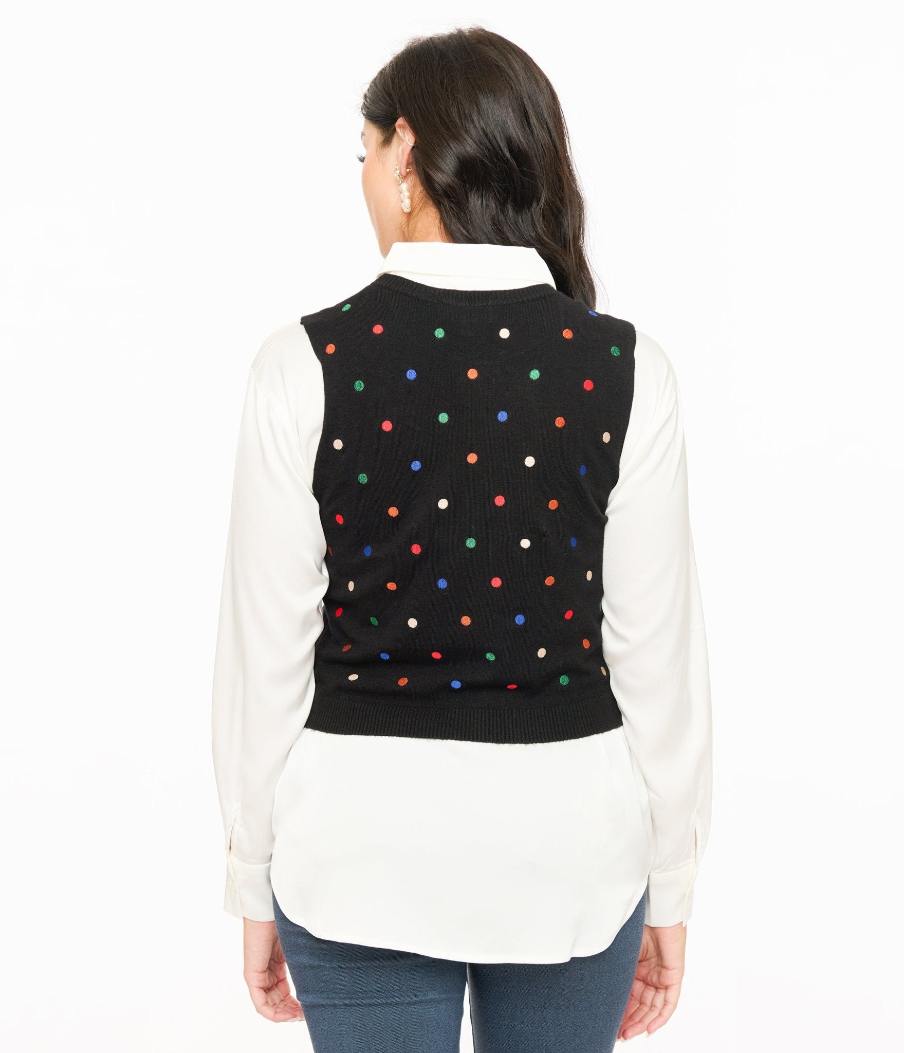 Black & Multicolor Polka Dot Sweater Vest - Unique Vintage - Womens, TOPS, SWEATERS AND VESTS