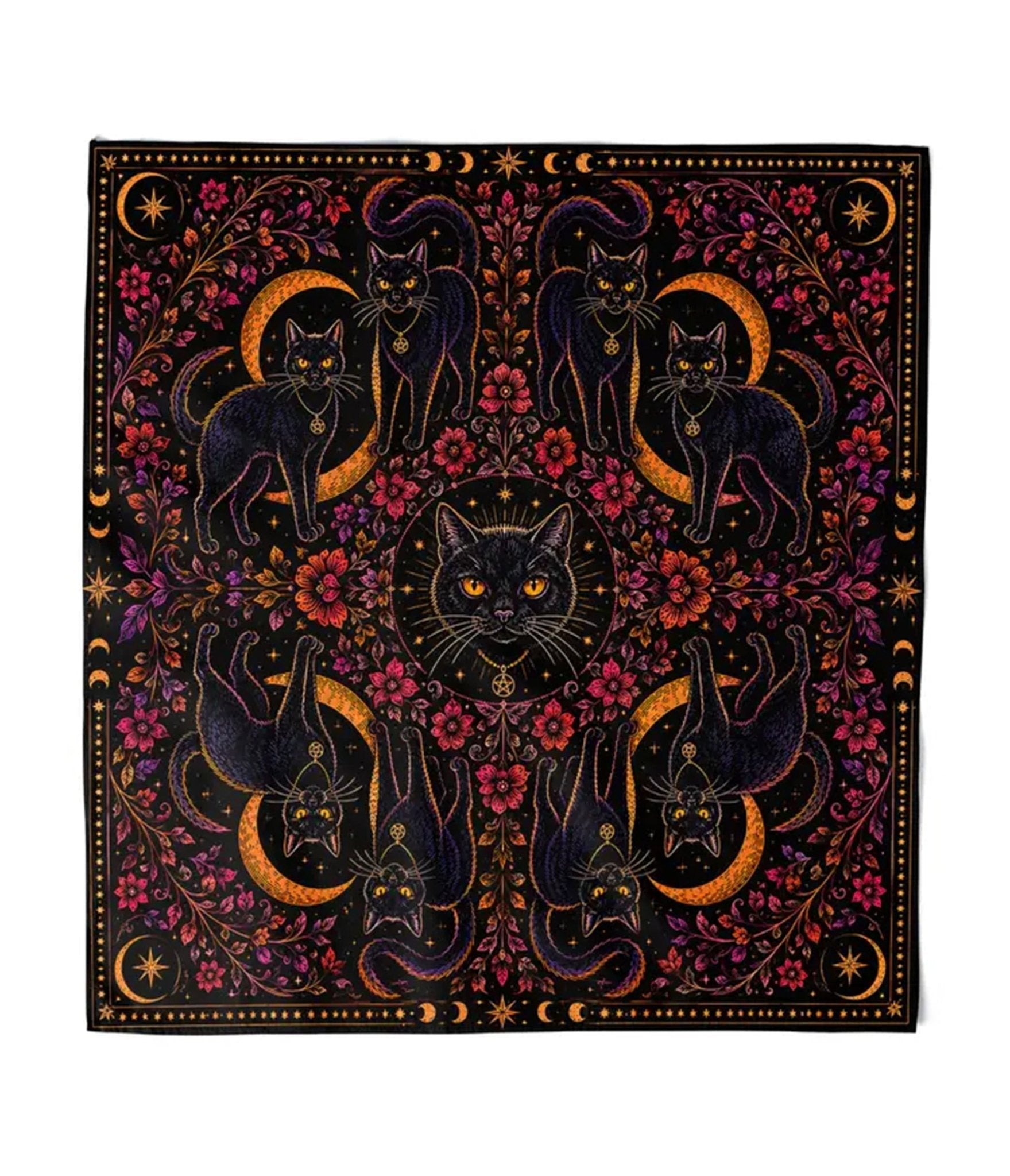Black Nine Lives Cat Print Hair Scarf - Unique Vintage - Womens, ACCESSORIES, HAIR