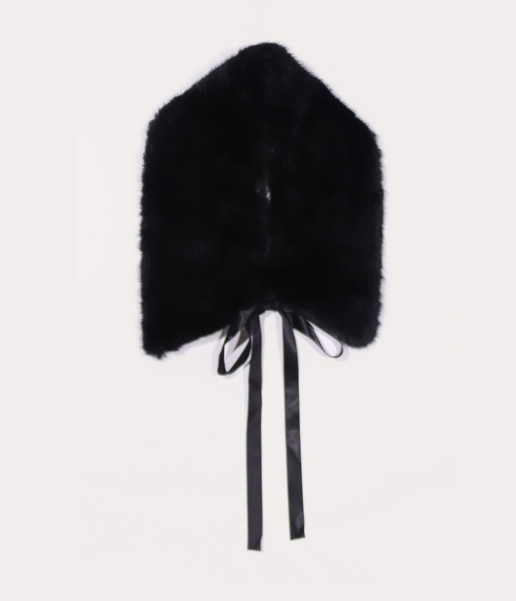 Black Norfolk Faux Fur Ribbon Tie Scarf - Unique Vintage - Scarves