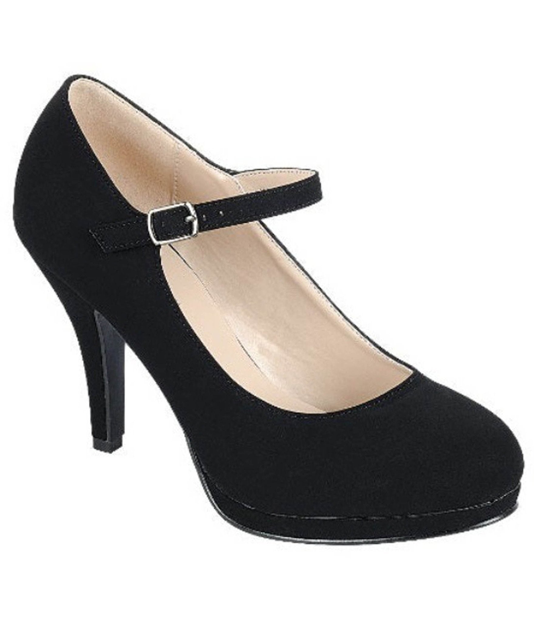 Black Nubuck Round Toe Mary Jane Heels - Unique Vintage - Womens, SHOES, HEELS