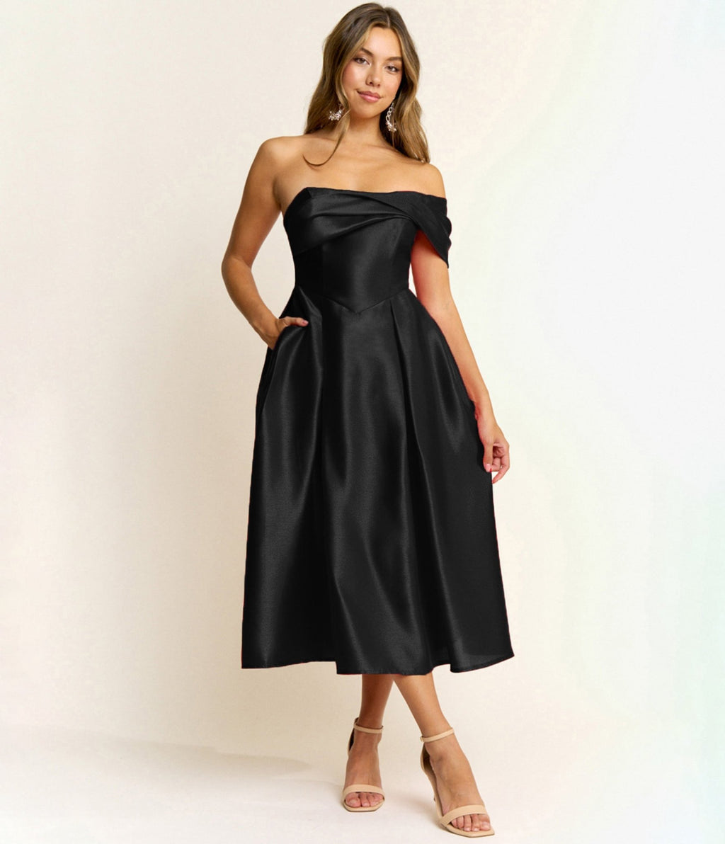 Black Off The Shoulder Midi Dress Unique Vintage Black Off The Shoulder Midi Dress Unique Vintage
