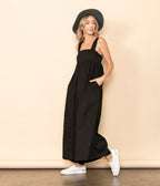 Black One Piece Poplin Jumpsuit - Unique Vintage - Womens, BOTTOMS, ROMPERS AND JUMPSUITS