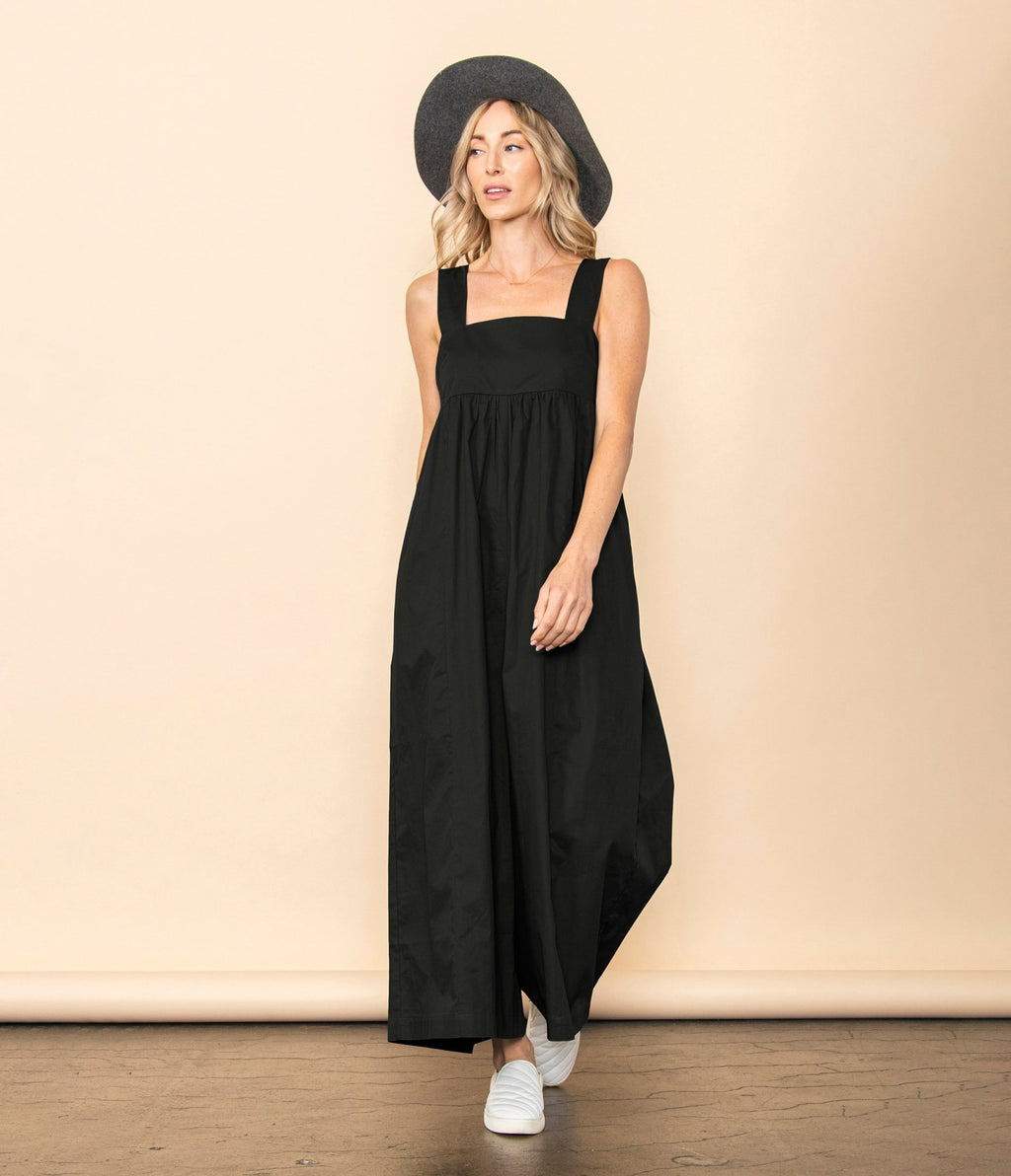 Black One Piece Poplin Jumpsuit - Unique Vintage - Womens, BOTTOMS, ROMPERS AND JUMPSUITS