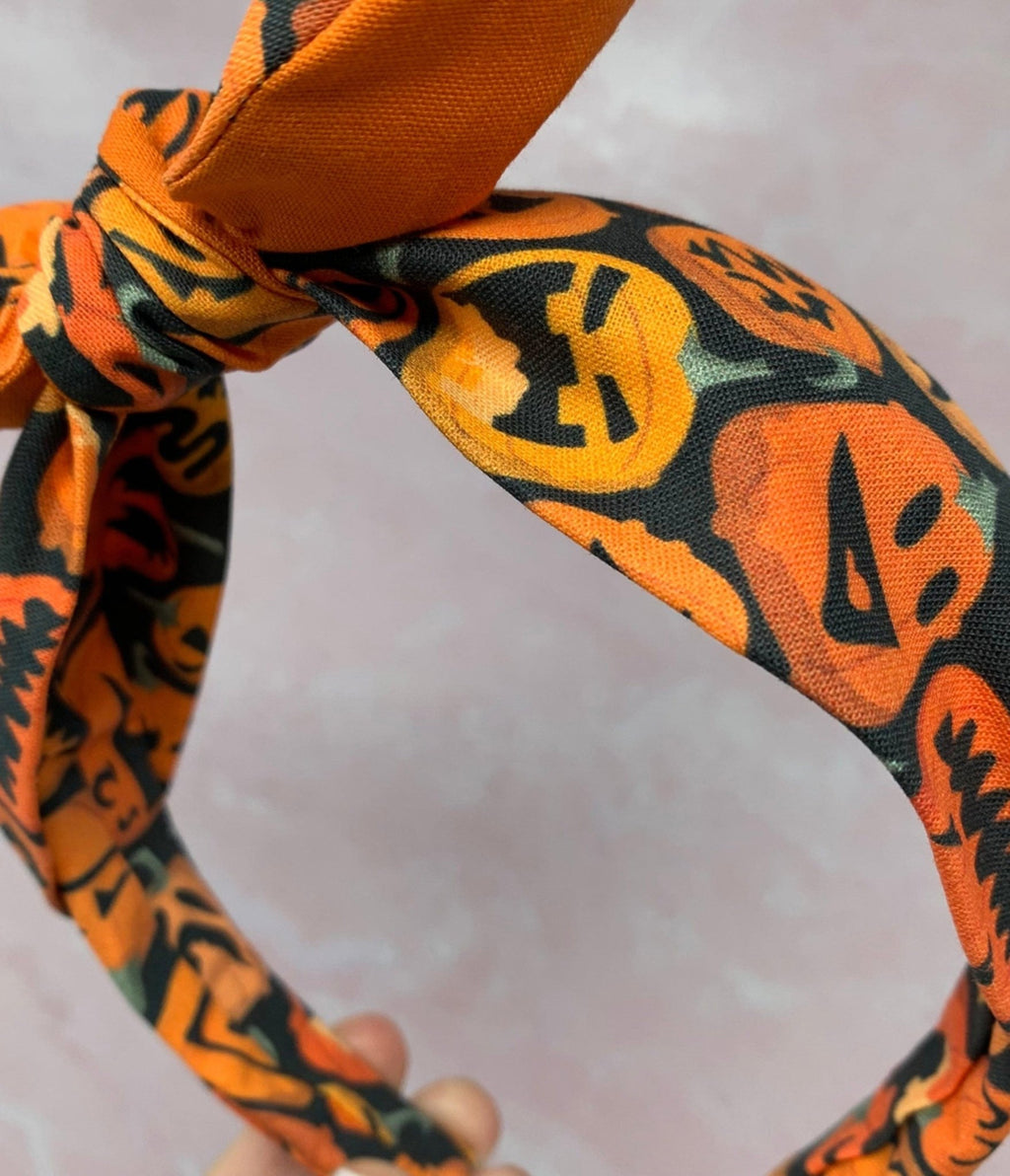 Black & Orange Jack - O - Lantern Bella Bow Headband - Unique Vintage - Womens, ACCESSORIES, HAIR