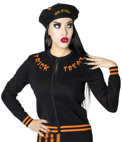Black & Orange Trick Or Treat Cardigan - Unique Vintage - Womens, TOPS, OUTERWEAR