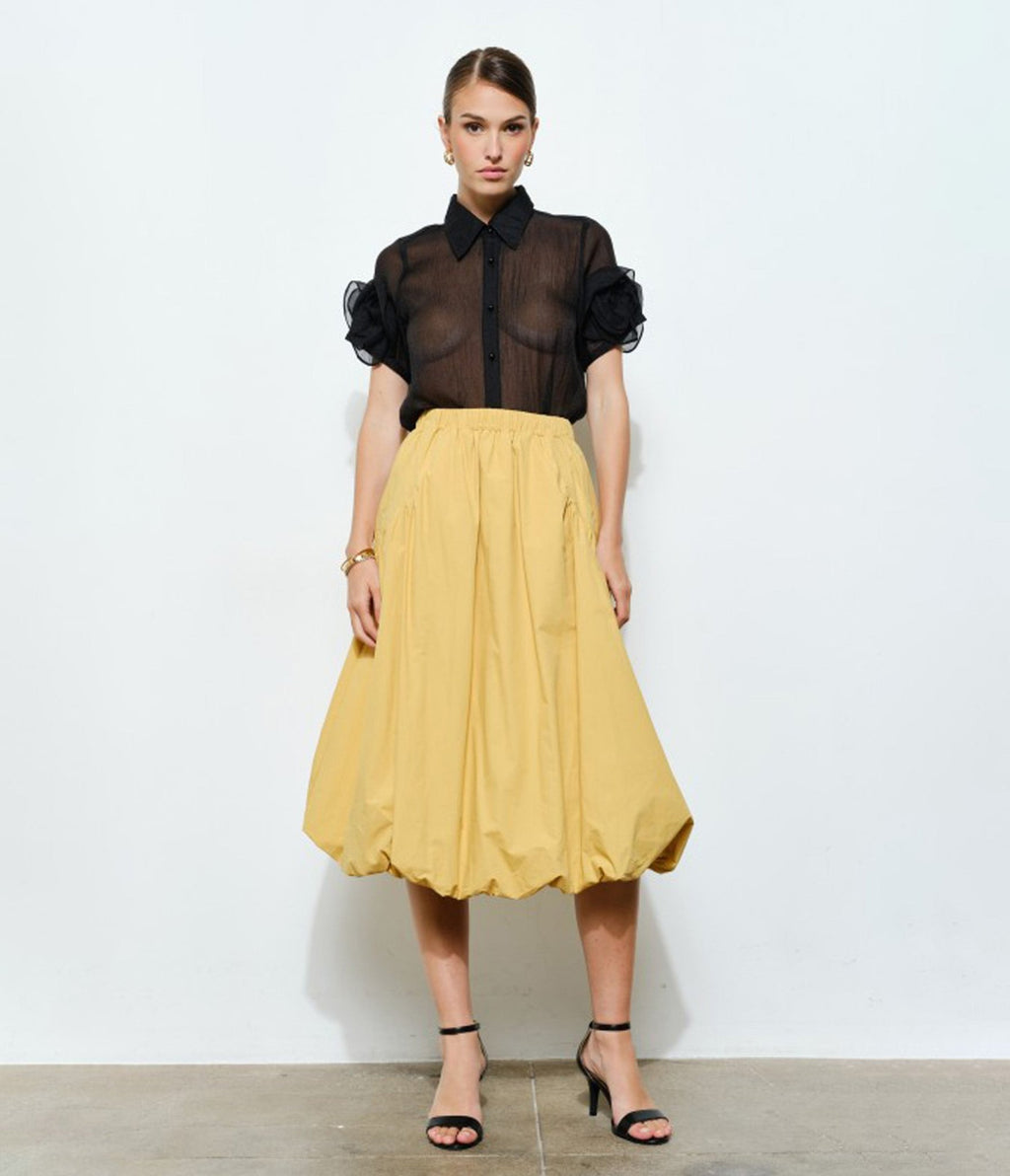 Black Organza Puff Sleeve Blouses - Unique Vintage - 