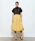 Black Organza Puff Sleeve Blouses - Unique Vintage - 