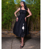 Black Ostrich Applique Swing Dress - Unique Vintage - Womens, DRESSES, FIT AND FLARE