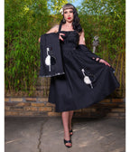 Black Ostrich Applique Swing Dress - Unique Vintage - Womens, DRESSES, FIT AND FLARE