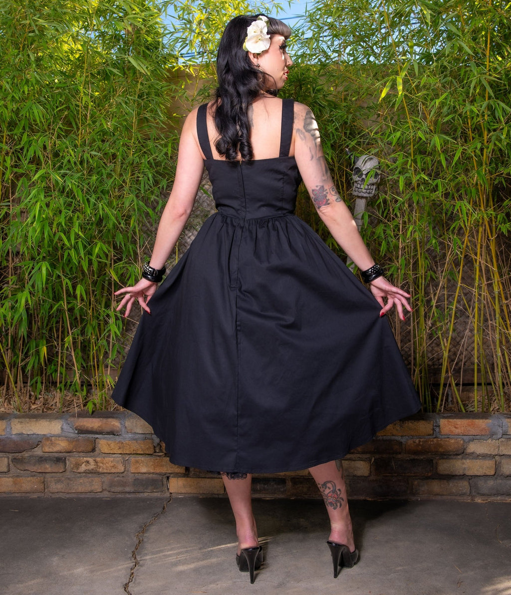 Black Ostrich Applique Swing Dress - Unique Vintage - Womens, DRESSES, FIT AND FLARE