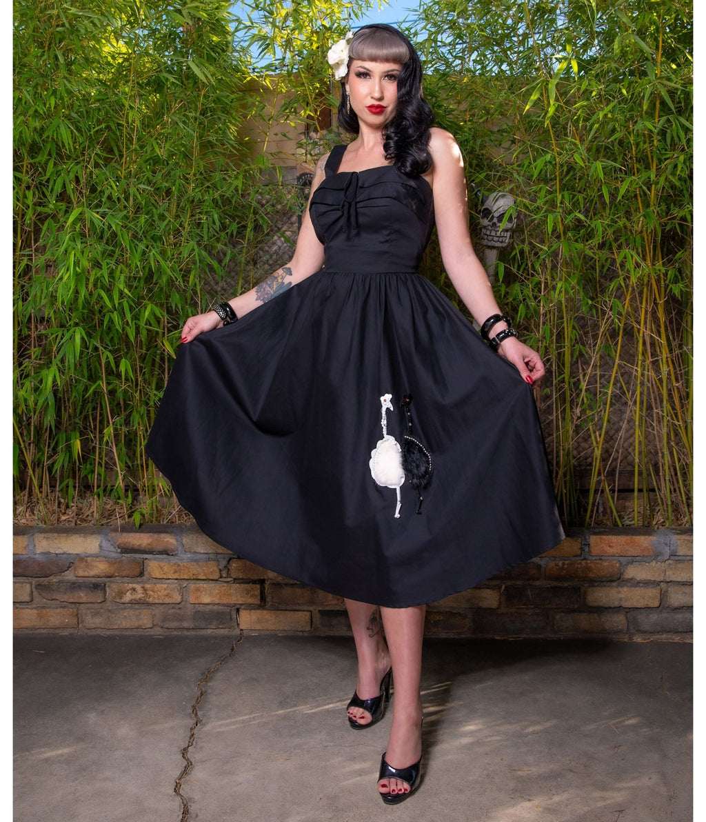Black Ostrich Applique Swing Dress - Medium