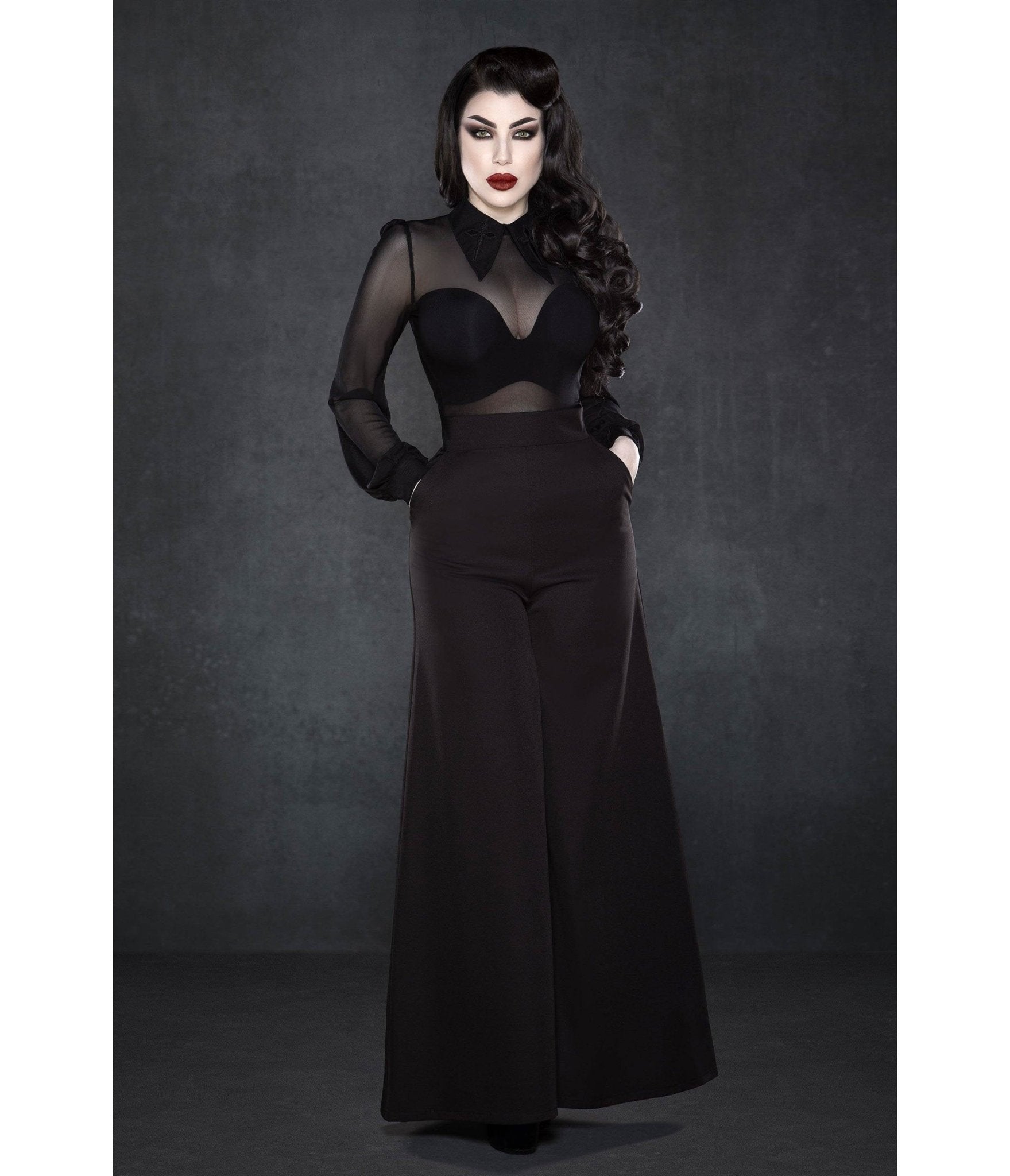 Black Palazzo Pants - Unique Vintage - Womens, BOTTOMS, PANTS