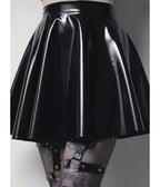 Black Patent Faux Leather Swing Skirt - Unique Vintage - Womens, BOTTOMS, SKIRTS