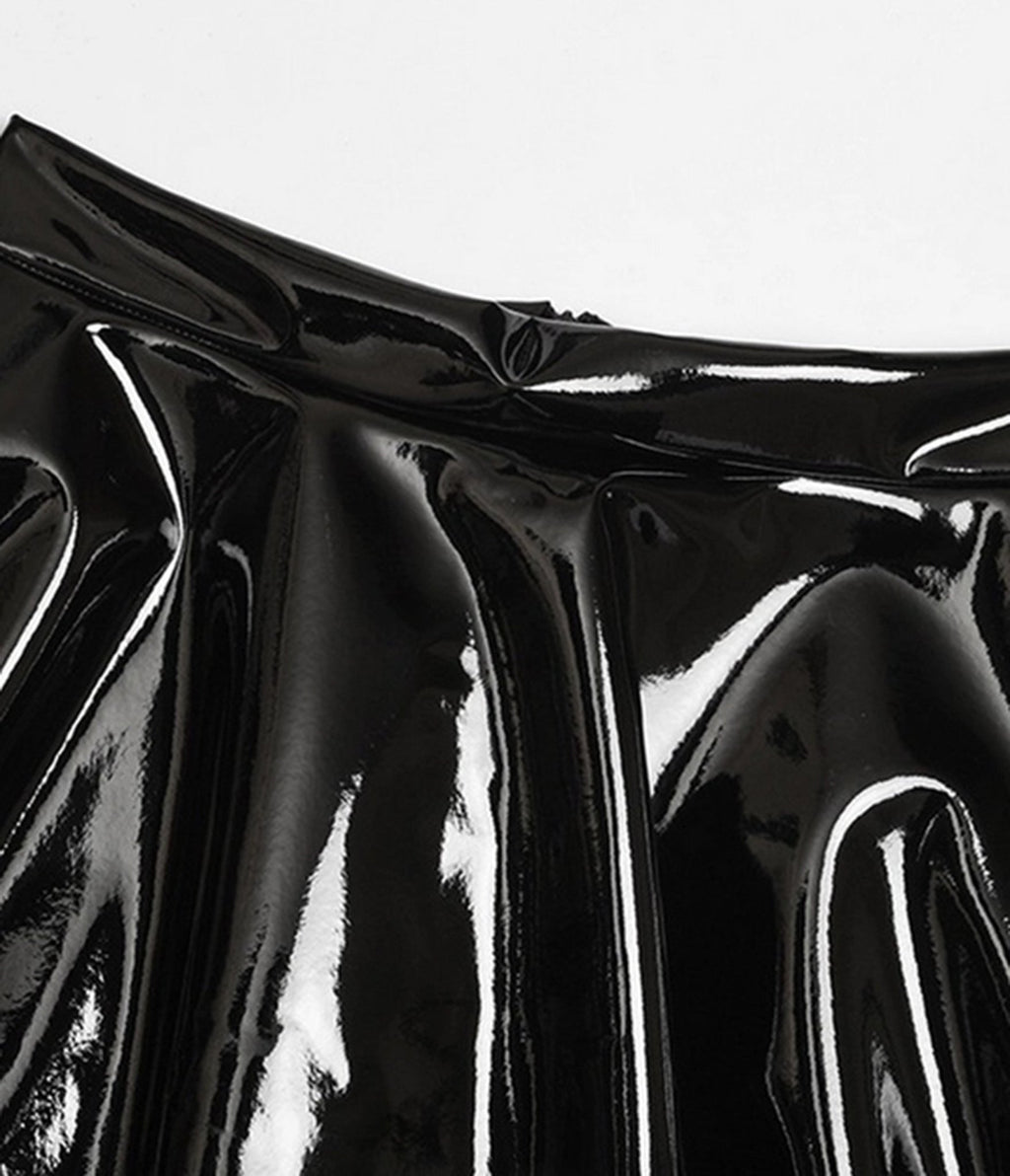 Black Patent Faux Leather Swing Skirt - Unique Vintage - Womens, BOTTOMS, SKIRTS