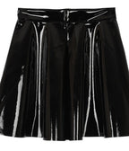 Black Patent Faux Leather Swing Skirt - Unique Vintage - Womens, BOTTOMS, SKIRTS